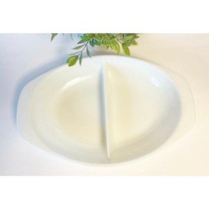 Vintage White Pyrex Opal Ware Oval Divided Vegetable Serving Dish Bowl 1063 1.5.
